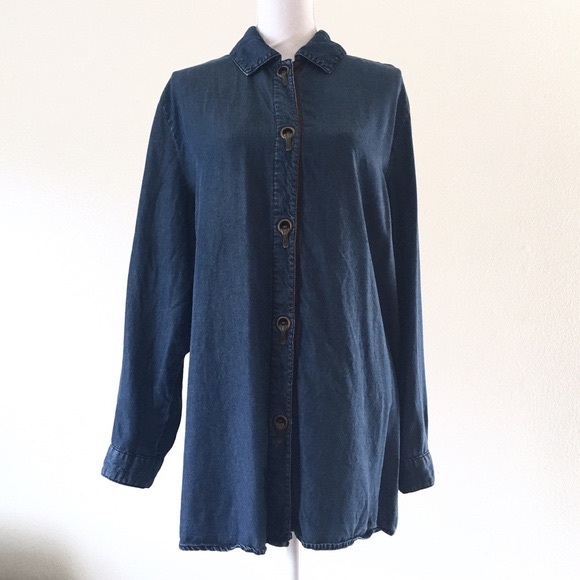 Button up blouse - denim and brown - Picture 2 of 2